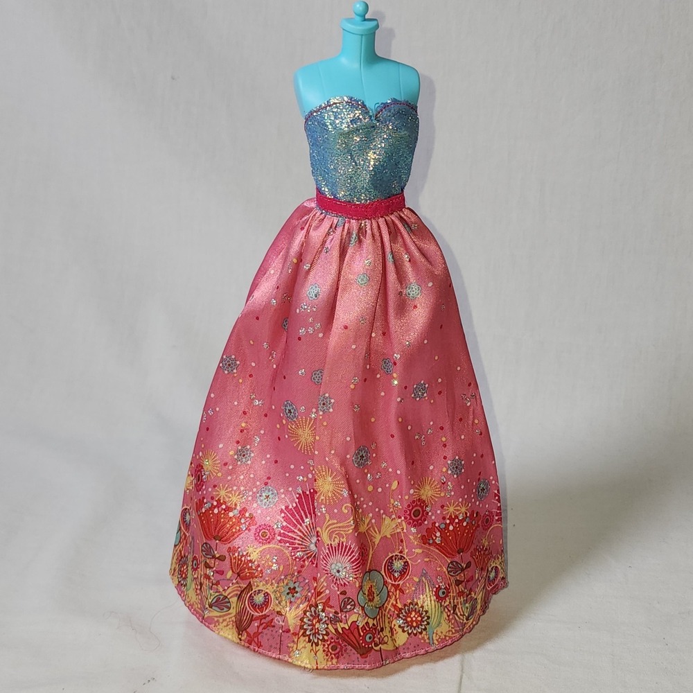 2010 Mattel Barbie Cut N Style Princess Replacement Doll Long Gown Pink Dress